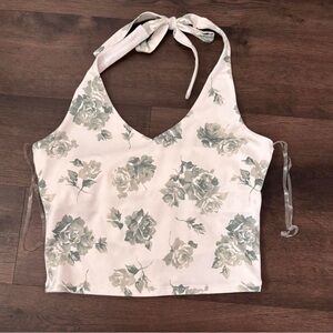 Garage Floral Crop Top - Cream and Green